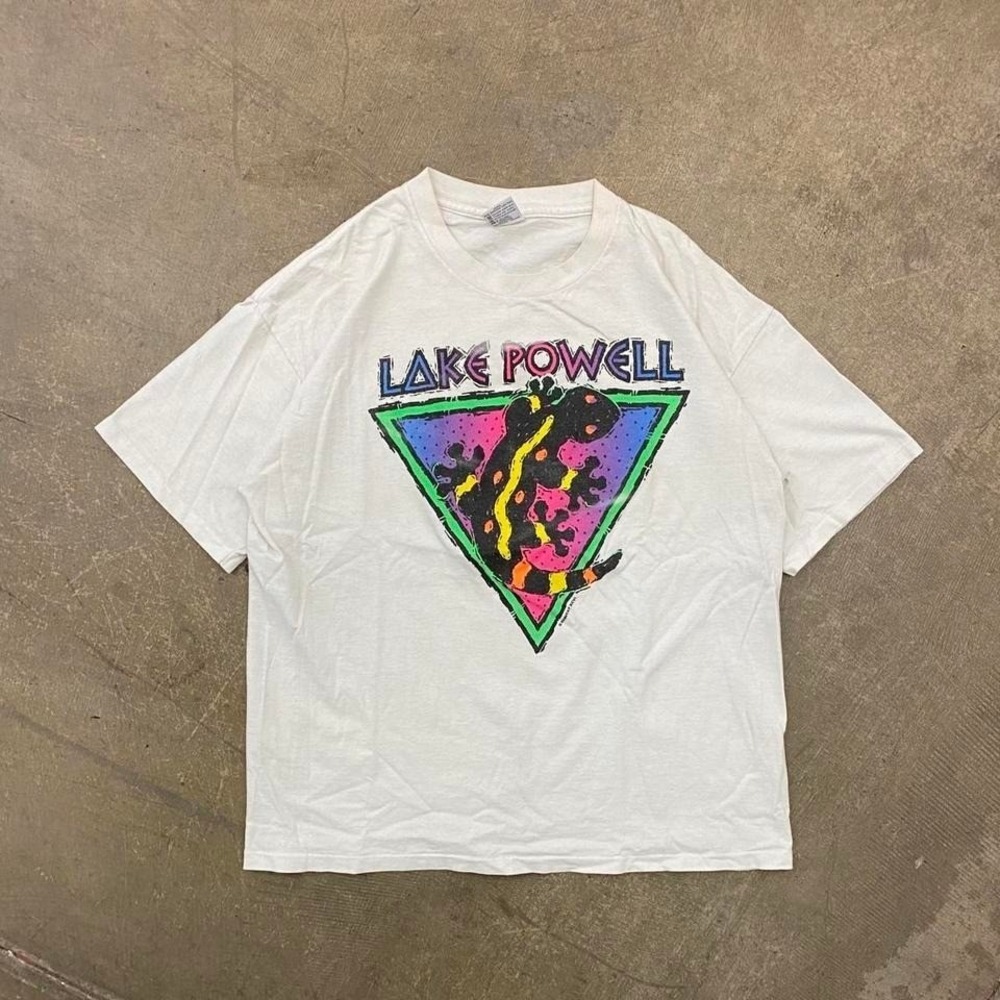 Vintage 90s Lake Powell Lizard Geico Colorful Nature Destination T-Shirt Size XL